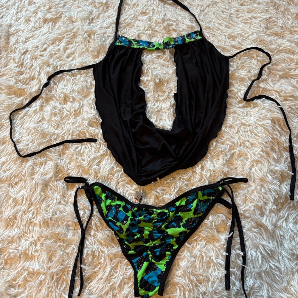 Black and Green Camouflage Bikini Set